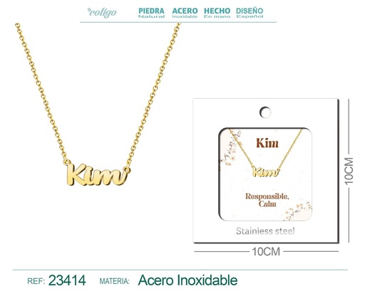 [23414] Collar de acero con nombre "Kim" en inglés con sobre - Joyería personalizada