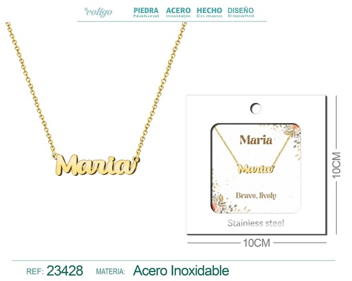 [23428] Collar de acero con nombre "Maria" en inglés con sobre - Joyería personalizada