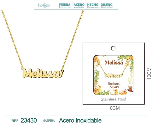 [23430] Collar de acero con nombre "Melissa" en inglés con sobre - Joyería personalizada