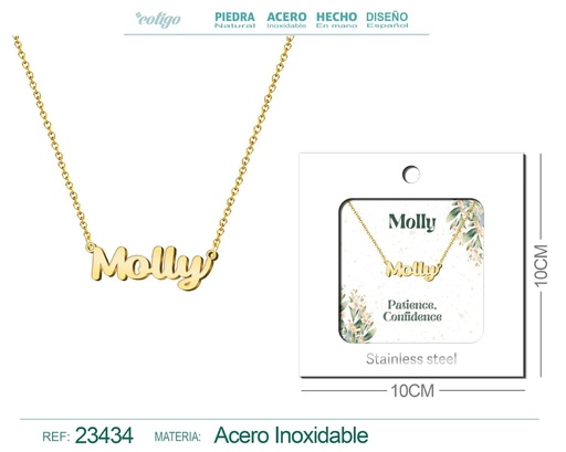 [23434] Collar de acero con nombre "Molly" en inglés con sobre - Joyería personalizada