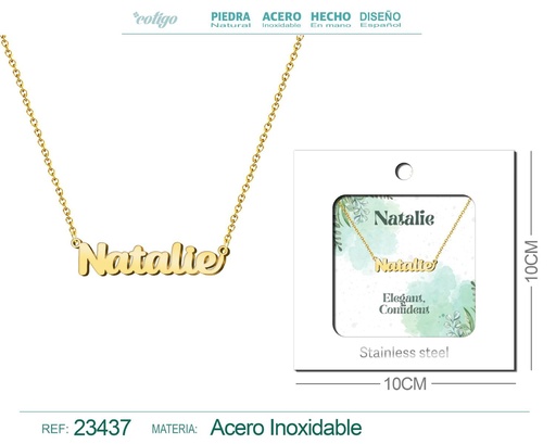 [23437] Collar de acero con nombre "Natalie" en inglés con sobre - Joyería personalizada