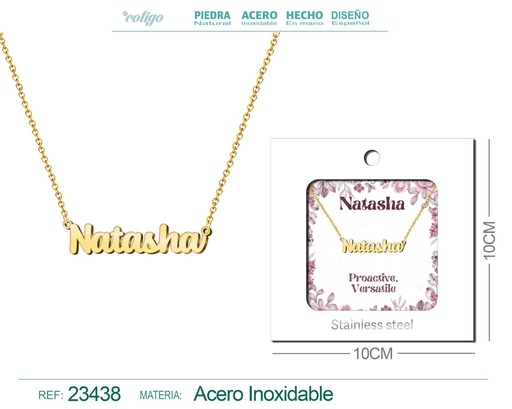 [23438] Collar de acero con nombre "Natasha" en inglés con sobre - Joyería personalizada