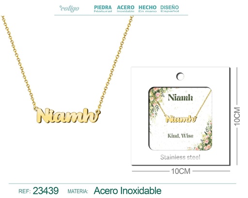 [23439] Collar de acero con nombre "Niamh" en inglés con sobre - Joyería personalizada