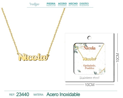 [23440] Collar de acero con nombre "Nicola" en inglés con sobre - Joyería personalizada