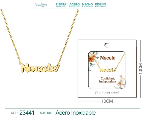 [23441] Collar de acero con nombre "Nicole" en inglés con sobre - Joyería personalizada