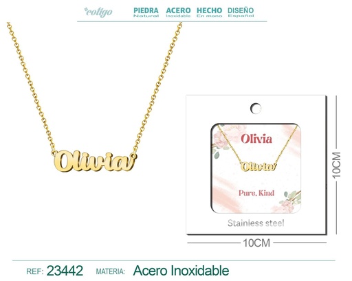 [23442] Collar de acero con nombre "Olivia" en inglés con sobre - Joyería personalizada