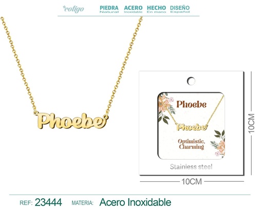 [23444] Collar de acero con nombre "Phoebe" en inglés con sobre - Joyería personalizada