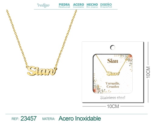 [23457] Collar de acero con nombre "Sian" en inglés con sobre - Joyería personalizada