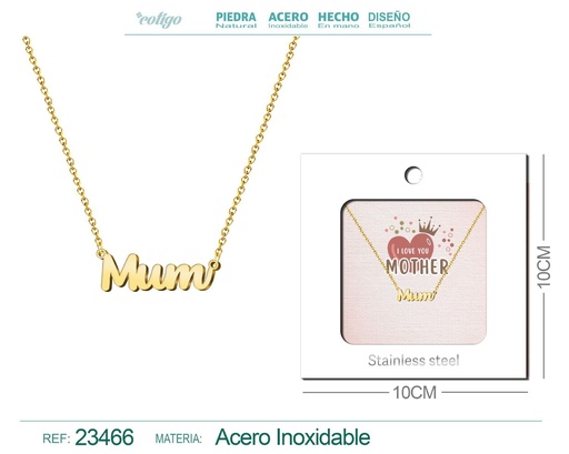 [23466] Collar de acero con el texto "Mum" en inglés y sobre - Joyería personalizada