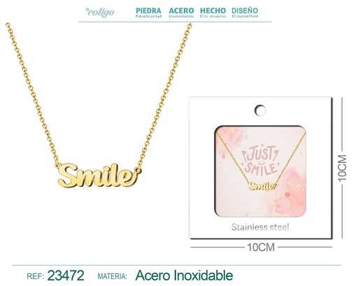 [23472] Collar de acero con el texto "Smile" en inglés y sobre - Joyería personalizada