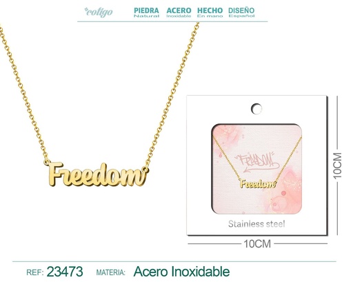 [23473] Collar de acero con el texto "Freedom" en inglés y sobre - Joyería personalizada