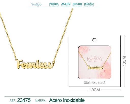 [23475] Collar de acero con el texto "Fearless" en inglés y sobre - Joyería personalizada