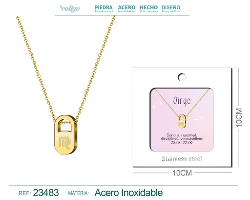 [23483] Collar de acero con zodiaco "Virgo" en inglés y sobre - Joyería zodiacal
