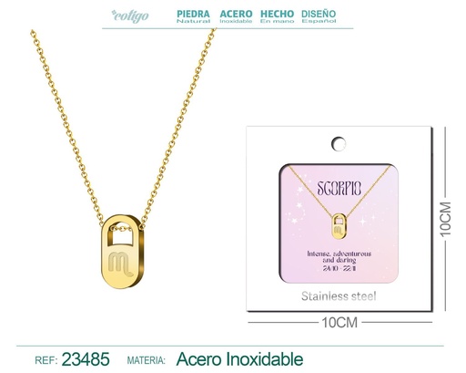 [23485] Collar de acero con zodiaco "Scorpio" en inglés y sobre - Joyería zodiacal