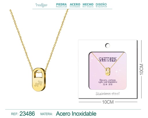 [23486] Collar de acero con zodiaco "Sagittarius" en inglés y sobre - Joyería zodiacal