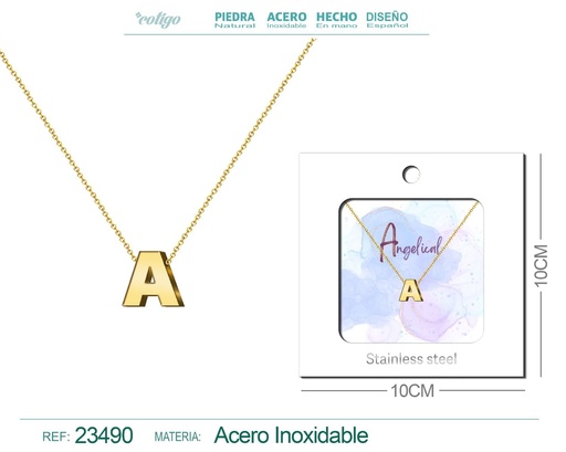 [23490] Collar de acero con letra "A" en inglés y sobre - Joyería personalizada