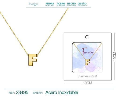 [23495] Collar con letra en inglés F de acero - Joyería personalizada