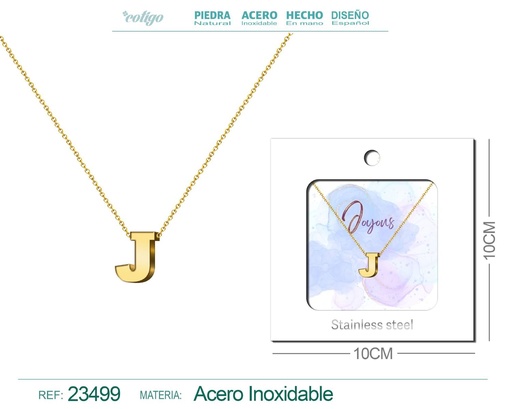 [23499] Collar con letra en inglés J de acero - Joyería personalizada