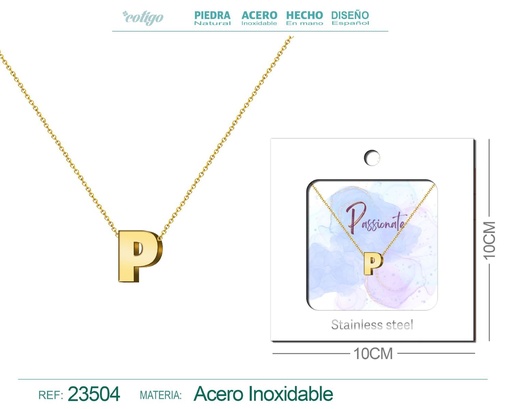 [23504] Collar con letra en inglés P de acero - Joyería personalizada