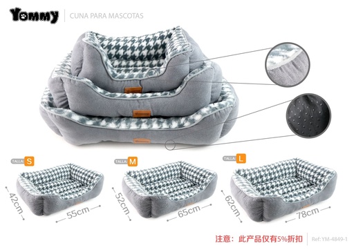 [YM4849-1] Cuna de mascota en tela a cuadros gris - Camas de lujo para mascotas