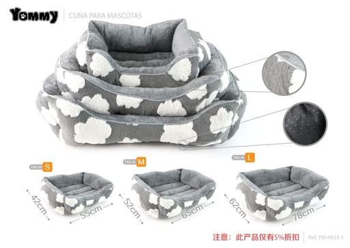[YM4833-1] Cuna de mascota de terciopelo gris - Productos para mascotas, 3 piezas