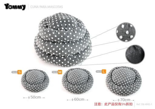 [YM4845-1] Cuna de perro redonda de pelaje suave con flores 3 piezas color gris - Accesorios para mascotas