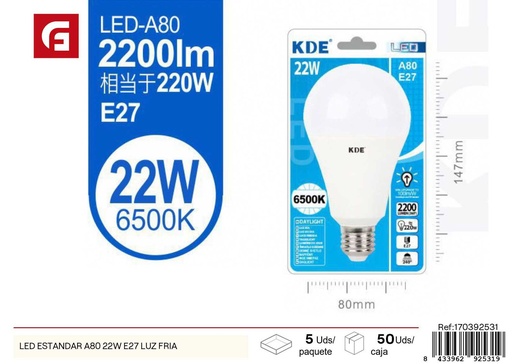 [170392531] Bombilla LED estándar A80 22W E27 luz fría - Iluminación y bombillas LED