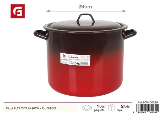 [200400228]  Olla alta c/tapa 28 cm - 13L adecuada para fuego - Utensilios de cocina