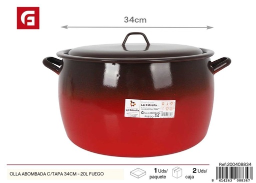[200408834]  Olla abombada c/tapa 34 cm - 20L adecuada para fuego - Utensilios de cocina