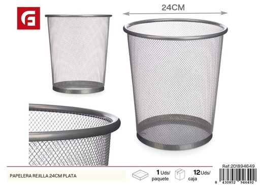 [201894649] Papelera rejilla 24 cm plata - Plásticos del hogar y papeleras