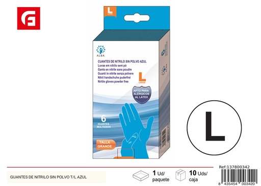 [137800342] Guantes de nitrilo sin polvo talla L azul - Accesorios de limpieza y protección