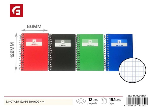 [150140300] Block de notas B7 122*86 mm 80 hojas 60g 4mm cuadrícula - Papelería y útiles escolares