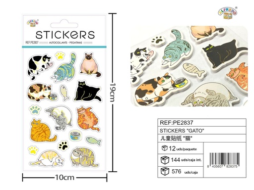 [PE2837] Stickes "Gato" 10x19 cm - Decoración y manualidades
