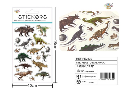 [PE2839] Stickes "Dinosaurio" 10x19 cm - Decoración y manualidades