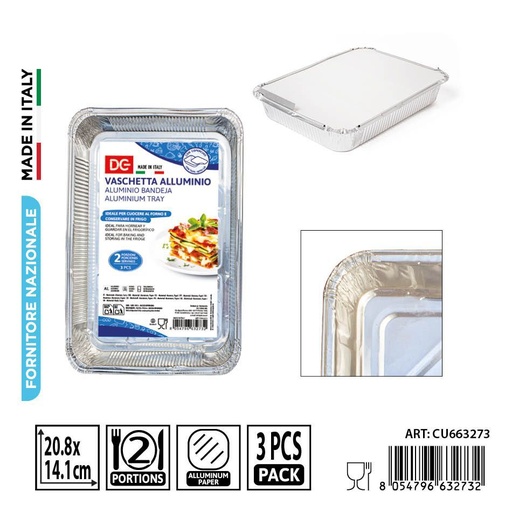 [0242026] Bandeja de aluminio con tapa para 2 porciones - Set de 3 unidades