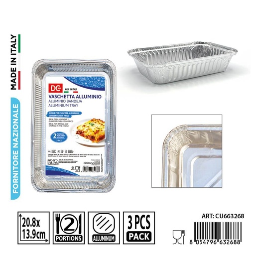 [0242021] Bandeja de aluminio de 2 porciones 3 unidades - Accesorios de cocina desechables