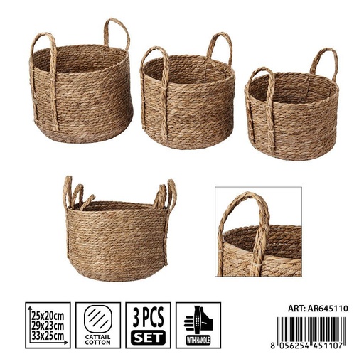 [0238830] Juego de cestas con asas 3piezas 25x20/29x23/33x25cm - Utensilios de cocina y almacenamiento