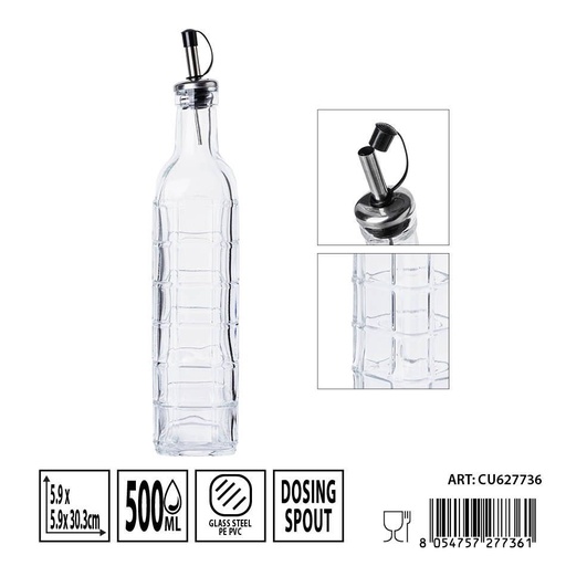 [0236299] Aceitera de cristal con tapón 5.9x5.9x30.3 cm 500 ml - Botellas de vidrio para aceites