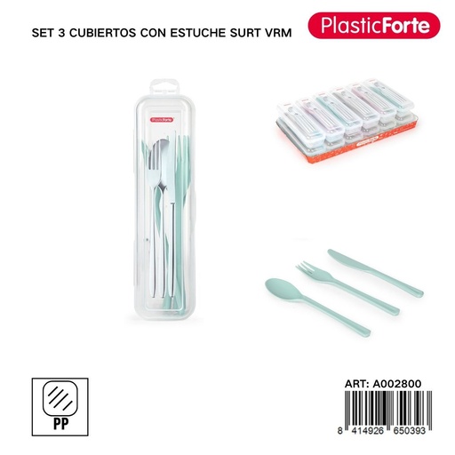 [A002800] Set de cubiertos de plástico de 3 piezas con estuche surtido - Utensilios de cocina para picnic