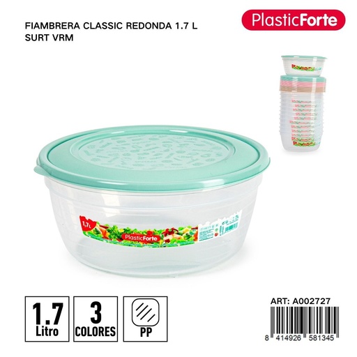 [A002727] Fiambreera clásica redonda 1,7 L surtido - Envase para comidas y almacenamiento