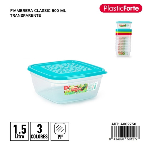[A002750] Fiambreera clásica cuadrada 1,5 L - Envase para comidas y almacenamiento