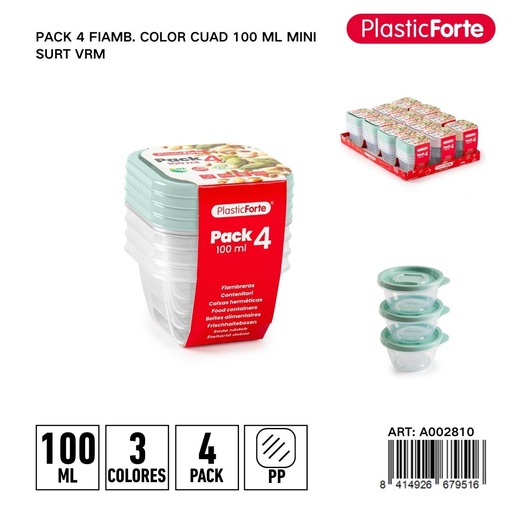 [A002810] Pack 4 fiambres color cuadr 100ml mini - Utensilios de cocina