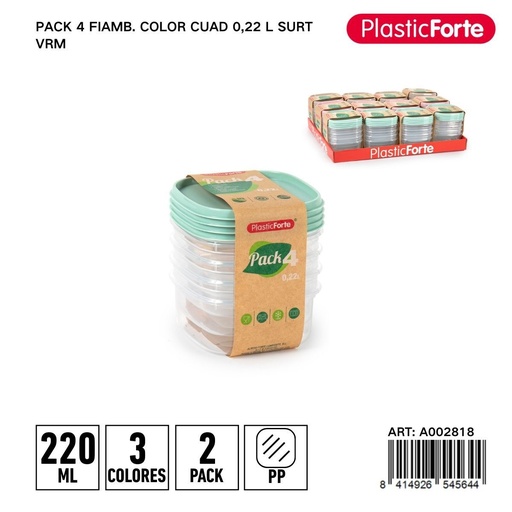 [A002818] Pack de 4 fiambre mini cuadrado 0,22 L - Pequeños recipientes para aperitivos