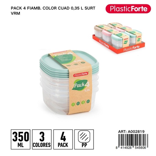[A002819] Pack de 4 fiambre mini cuadrado 0,35 L - Pequeños recipientes para aperitivos