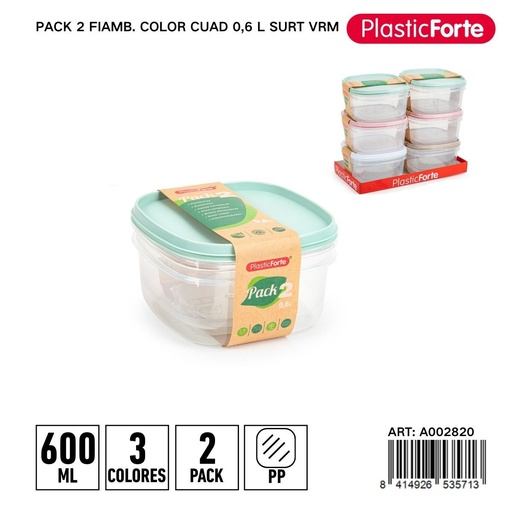 [A002820] Pack 2 fiambres color cuadr 600ml - Utensilios de cocina