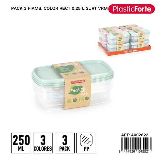 [A002822] Pack de 3 fiambre mini rectangular 0,25 L - Pequeños recipientes para aperitivos