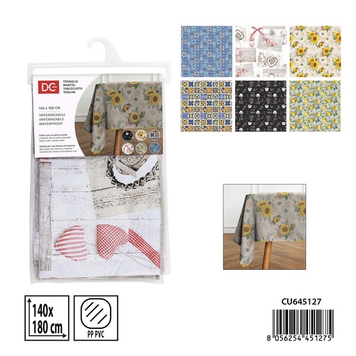 [0238601] Mantel plastificado rectangular 140x180 cm - Protector de mesa fácil de limpiar