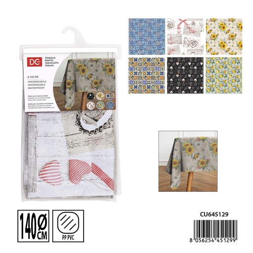 [0238603]  mantel plastificado redondo de 140 cm - Manteles y decoración de mesa