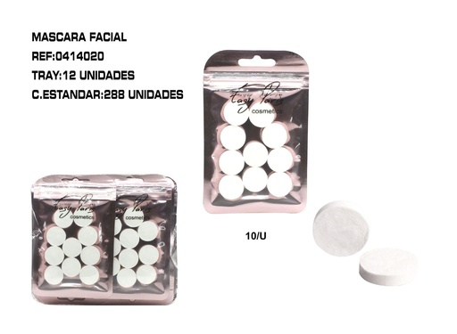 [0414020] Máscara facial desechable 10x12/U - Productos de un solo uso para cuidado facial