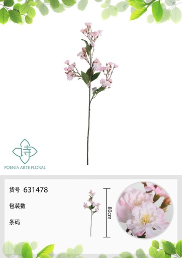 [631478-2ROSA] Ramo artificial - Rama pequeña de cerezo 80cm - Decoración floral